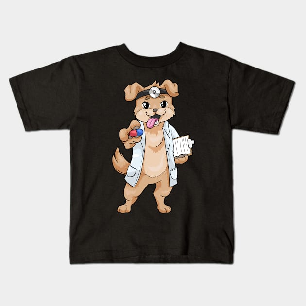 Dog as doctor with pills and notepad Kids T-Shirt by Markus Schnabel